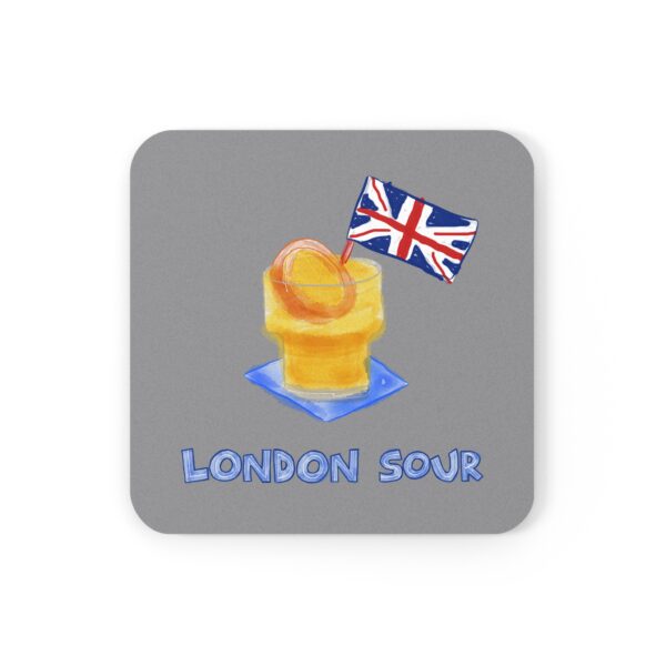 a medium gray coaster featuring Paul Myrick's London Sour tiki drink artwork