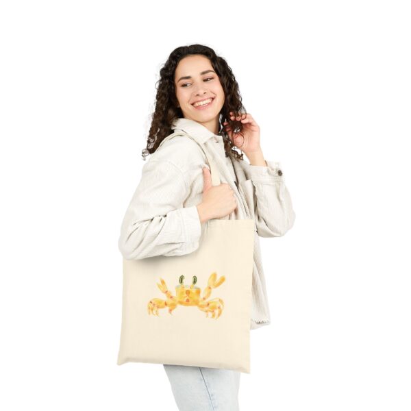 Natural canvas tote bag with crab artwork by The Parodies