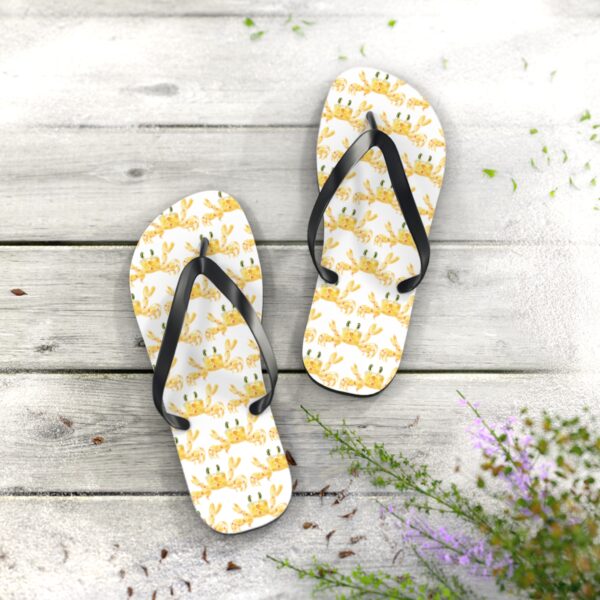 Crab Flip Flops | Bright Coastal Watercolor Art by The Parodies – Cute Beach Sandals for Kids & Adults