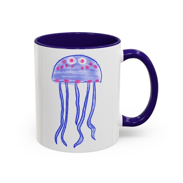 Jellyfish watercolor artwork on a ceramic coffee mug by Paul Myrick