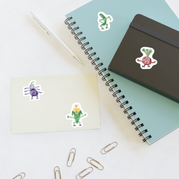 Cute Monster Veggie Sticker Sheet — Eggplant, Cucumber, Beet and Corn
