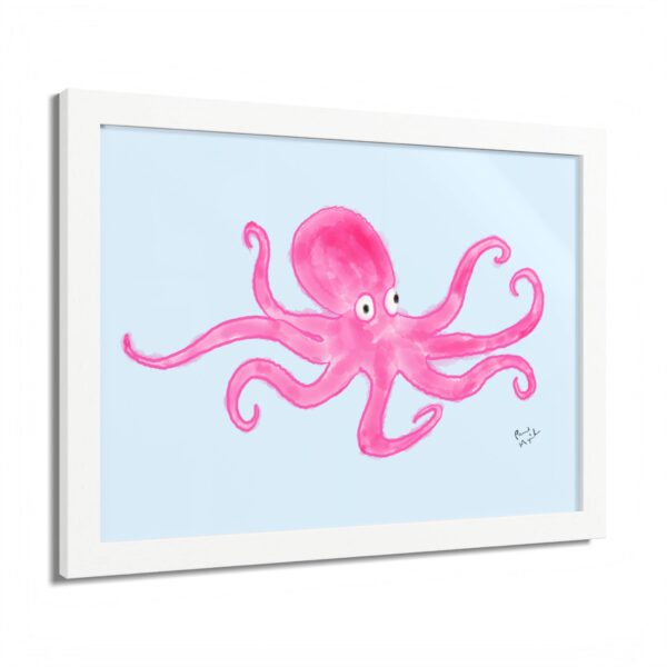 Pink Octopus watercolor artwork in a framed poster by Paul Myrick