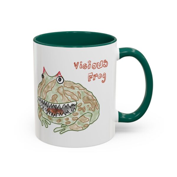 Vicious Frog watercolor artwork on a white ceramic coffee mug.