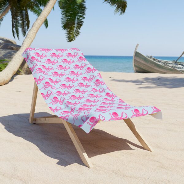 Pink Octopus watercolor artwork printed on a beach towel by Paul Myrick
