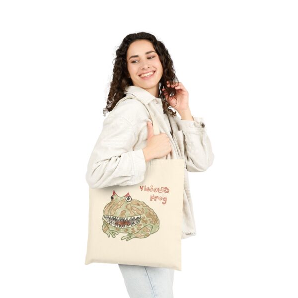 Vicious Frog watercolor artwork printed on a durable canvas tote bag.