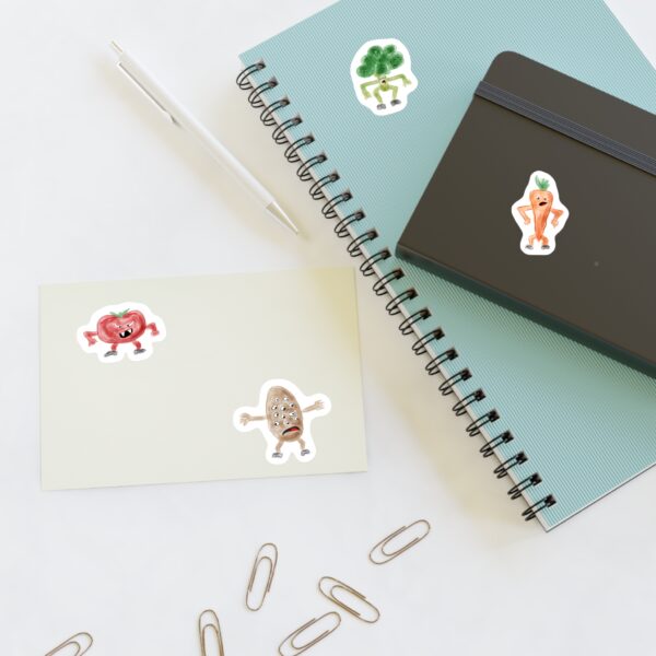 Cute Monster Veggie Sticker Sheet — Tomato, Broccoli, Carrot & Potato Characters