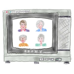 sony trinitron parody artwork with golden girls caricatures