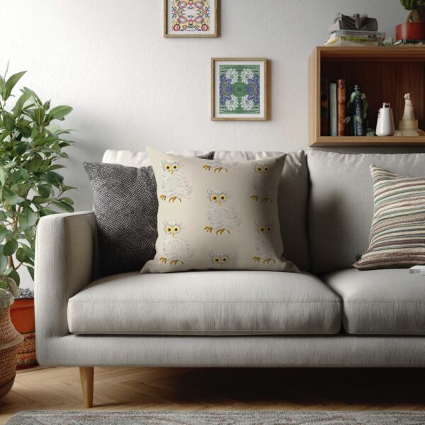 Barn Owl Throw Pillow – Whimsical Owl Artwork by Paul Myrick