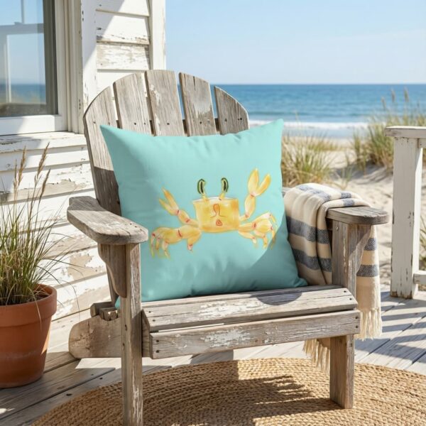 Crab Throw Pillow – Light Aqua Coastal | Watercolor Art by The Parodies