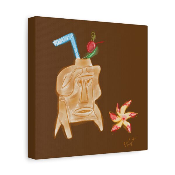 brown canvas featuring Paul Myrick's Suffering Bastard tiki drink watercolor artwork