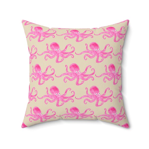 Pink Octopus Watercolor Throw Pillow on Warm Sand by Paul Myrick