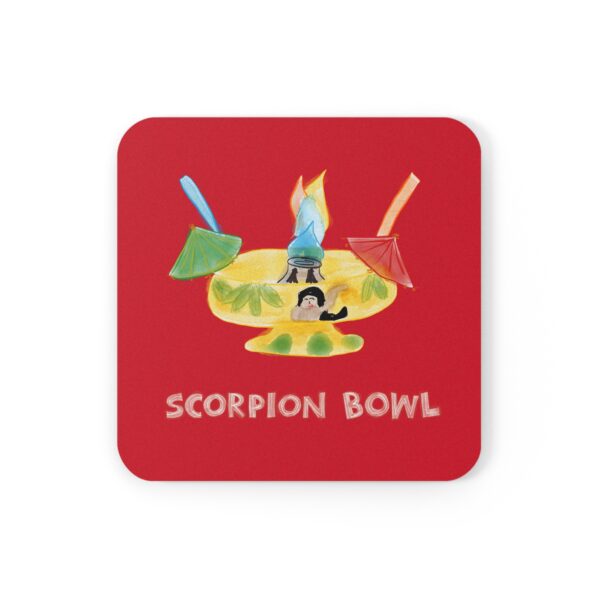 red coaster featuring Paul Myrick's Scorpion Bowl watercolor artwork