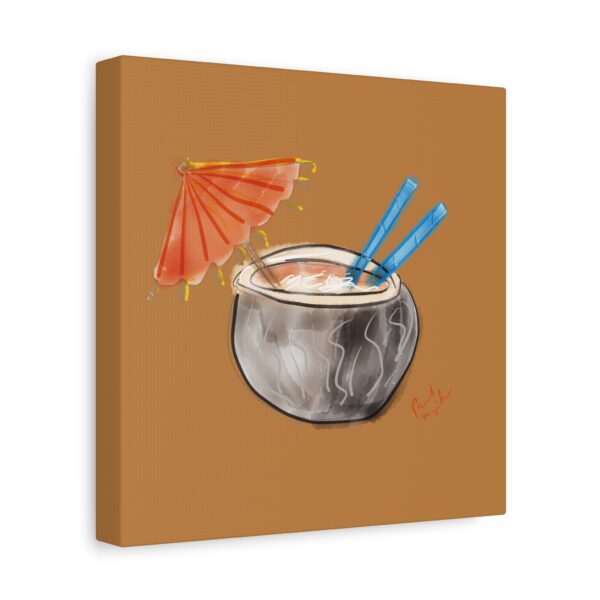 a light brown canvas wrap featuring Paul Myrick's Headhunter tiki drink artwork