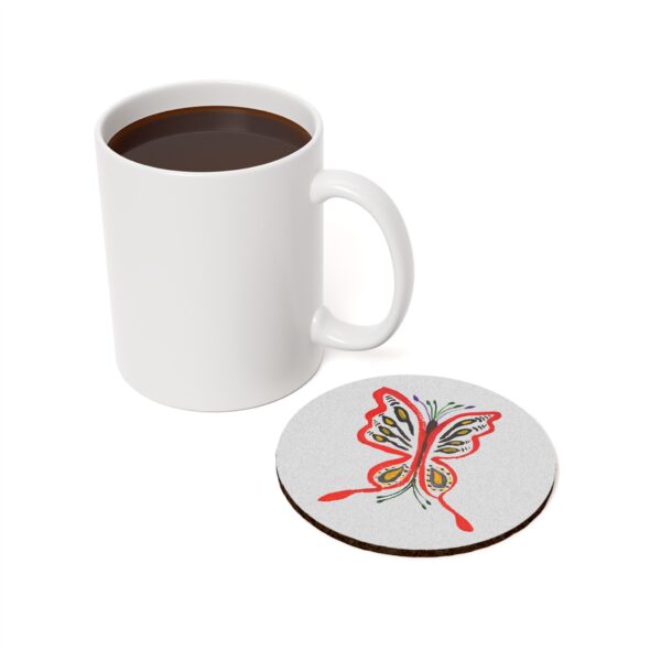 Coaster featuring butterfly watercolor artwork by Paul Myrick from The Parodies.