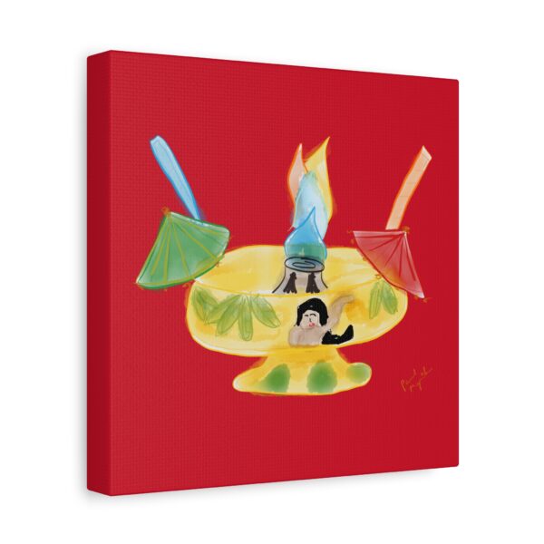 red canvas wrap featuring Paul Myrick's Scorpion Bowl watercolor tiki drink artwork