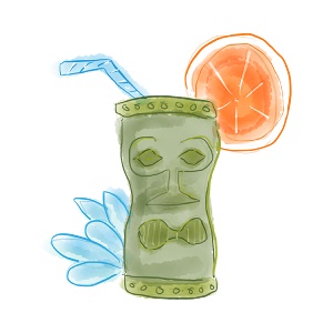 The Thurston Howl tiki drink watercolor parody