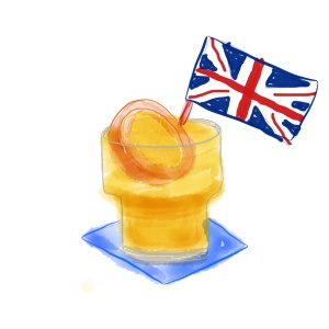 London Sour tiki drink watercolor artwork by Paul Myrick