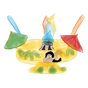 scorpion bowl tiki drink watercolor artwork by Paul Myrick